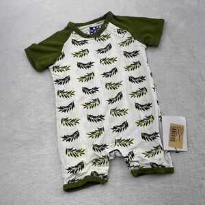 NEW Kickee Pants SS Raglan Romper Natural Olive Branch 3-6 Months